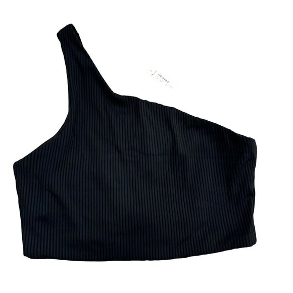 Madewell Ribbed One-Shoulder Longline Bikini Top black sz M - Picture 2 of 7